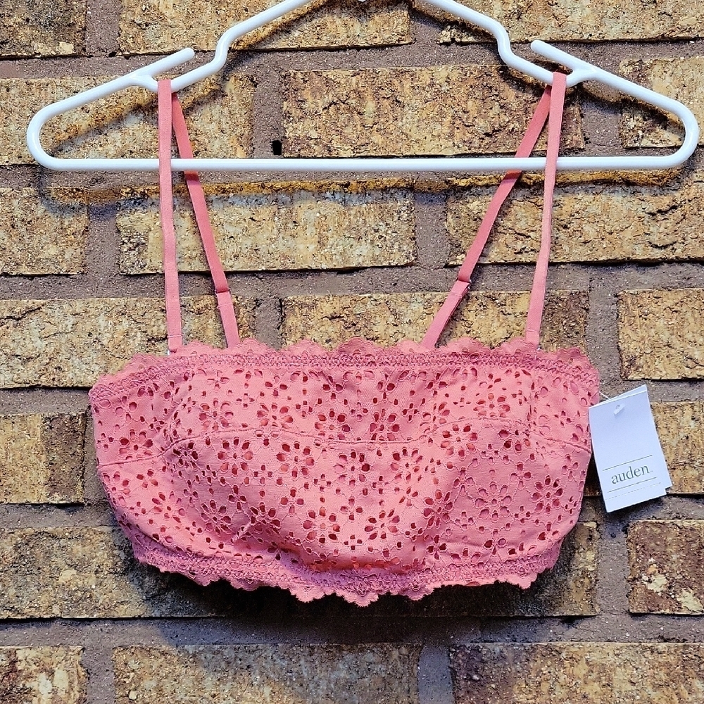 Auden Coral Pink Eyelet Lace Bandeau Bralette Size Small New with Tags
